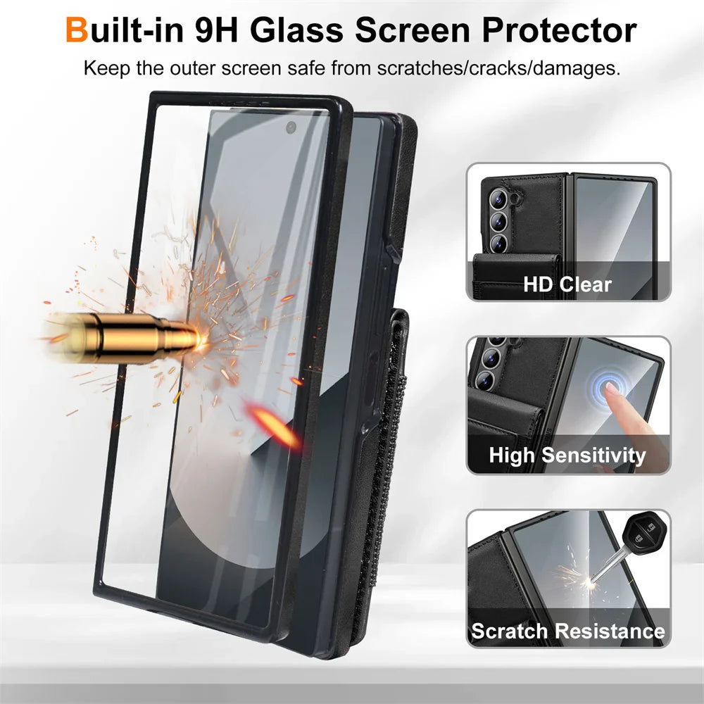 Leather Wallet Case with Screen Protector