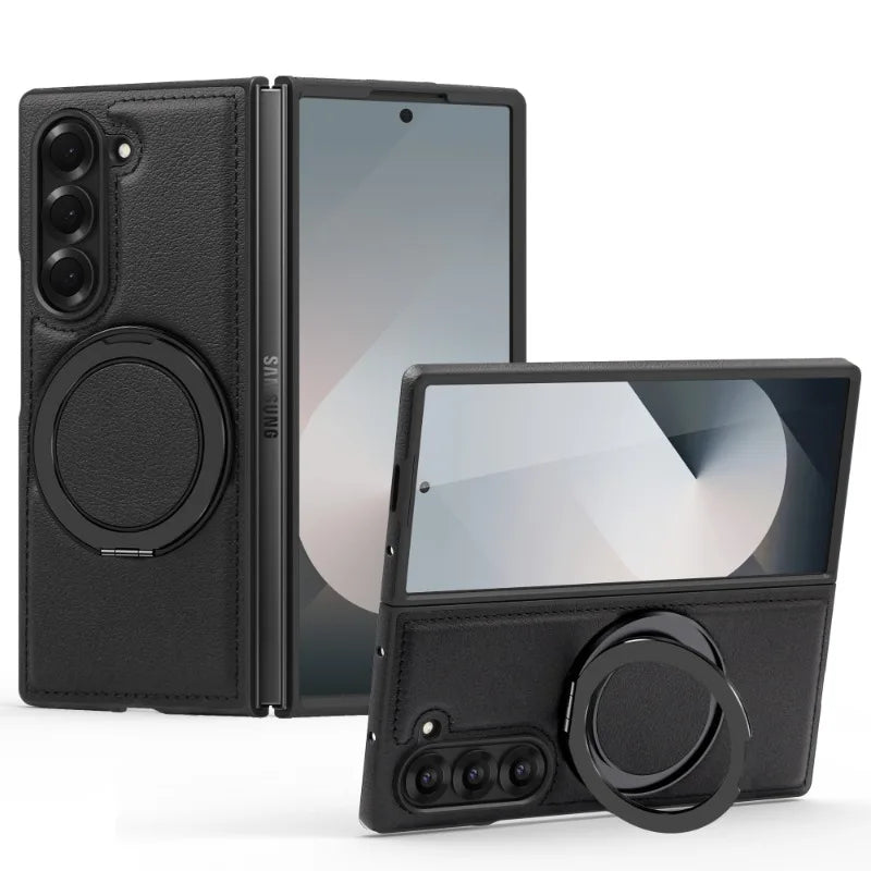 Leather Magnetic Ring Kickstand Case