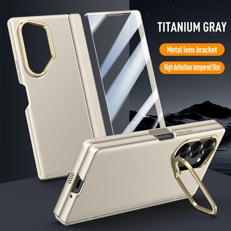 Leather Case with Bracket & Screen Protector for Samsung Galaxy Z Fold 6